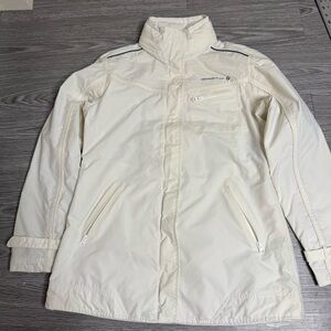 BWM Jacket Womens Sz Large Sauber F1 Team Cream White Hidden Hood Full Zip